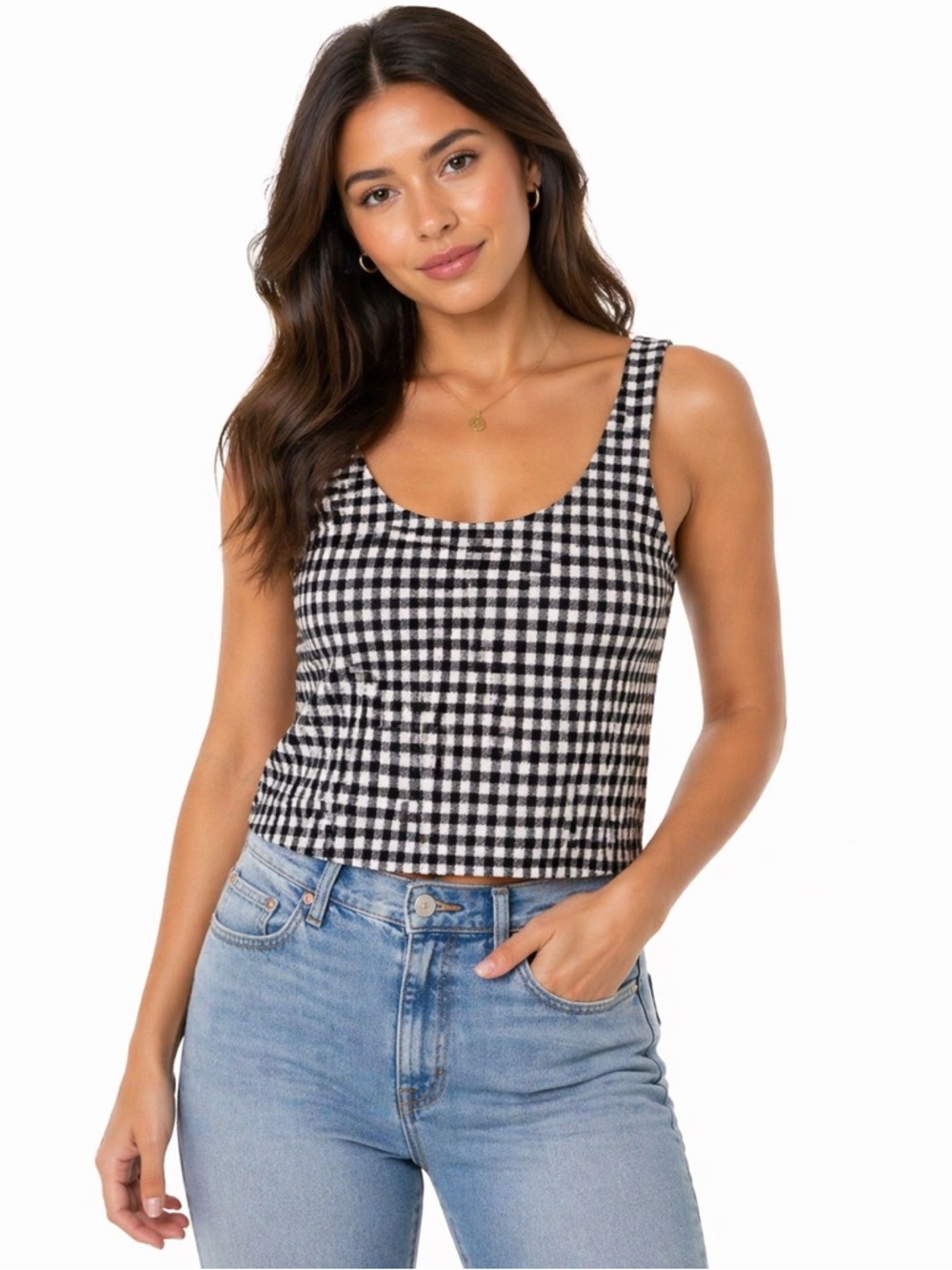 Club Monaco Black and White Gingham Cropped Tank